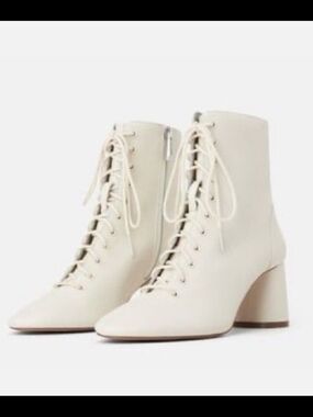Zara Lace-Up Ankle Boots in Ivory - Women's Fashion Heels